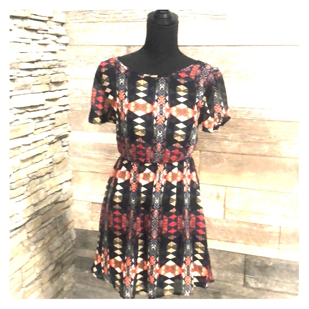 Funky Red and Blue Patterned Dress by Dee Elle
